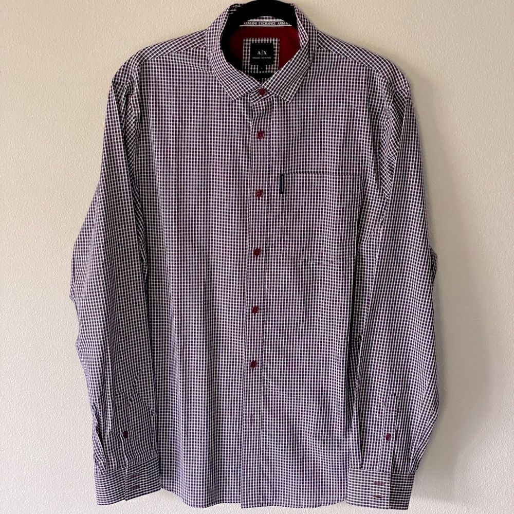 NWOT! Armani Exchange Maroon, Slim Fit Men’s Button Down Dress Shirt. Size L.